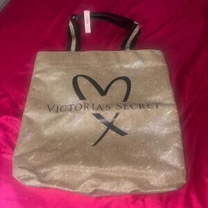 Victoria’s Secret Gold Glitter Tote Bag NWT
